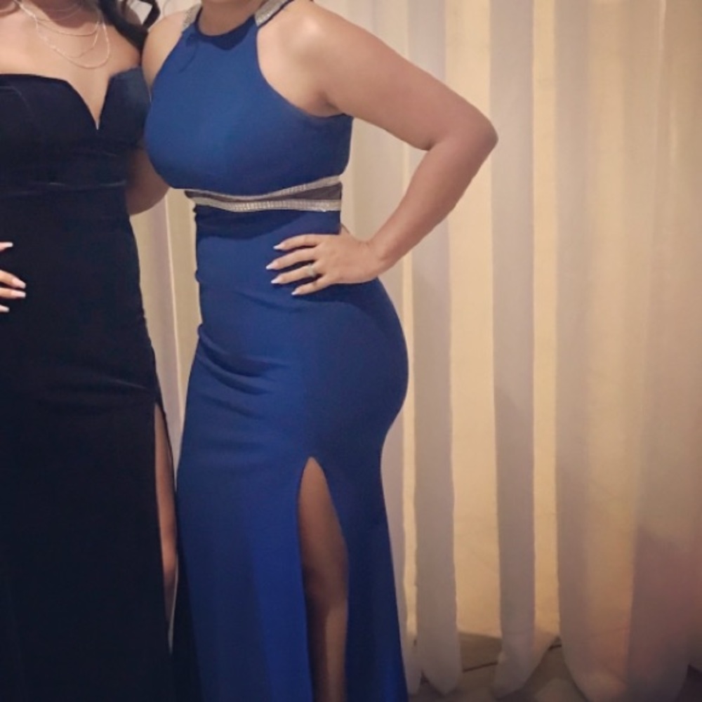 Royal blue long dress with slit on the right